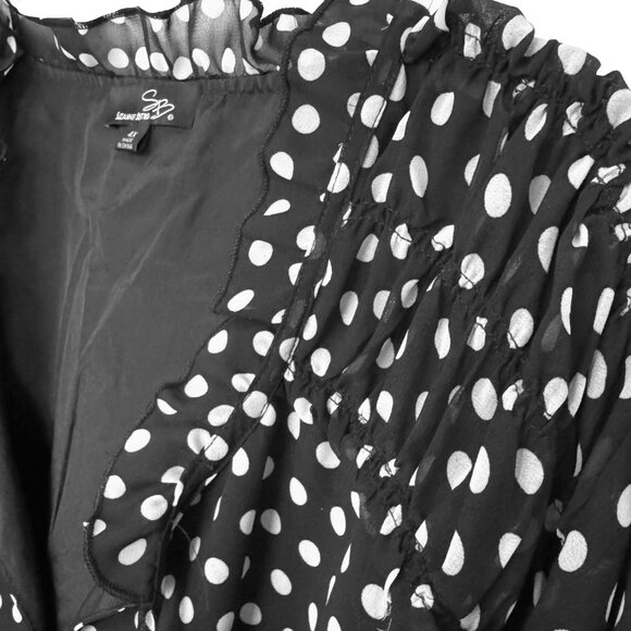 Suzanne Betro 4X BLACK White Polka Dot Ruffle Neck 3/4 Sleeve Top Tunic Blouse - Picture 5 of 14
